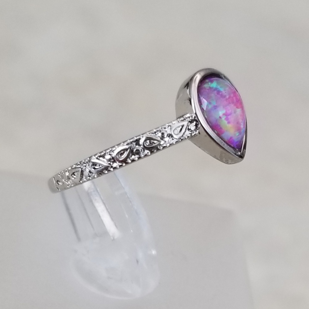 18k Over Sterling Pink Opal Ring - Picture 3 of 8